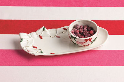 Mud Pie Bow Santa Tray & Tidbit Set