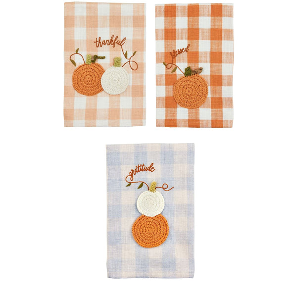 Mud Pie Crochet Pumpkin Check Towels