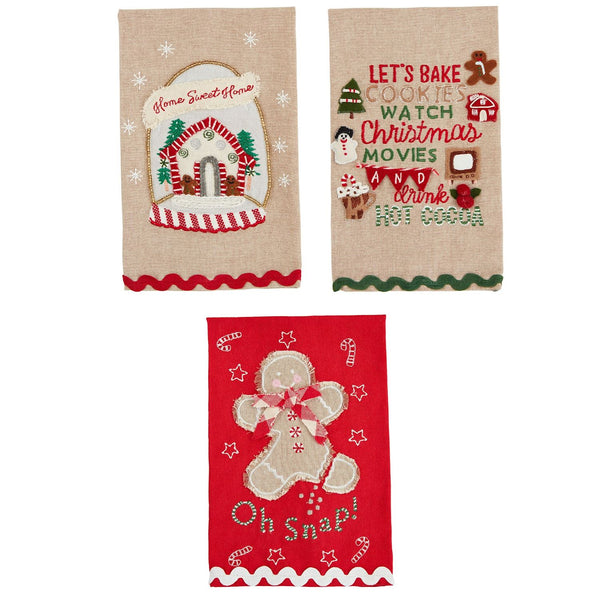 Mud Pie Gingerbread Scallop Hem Applique Towels