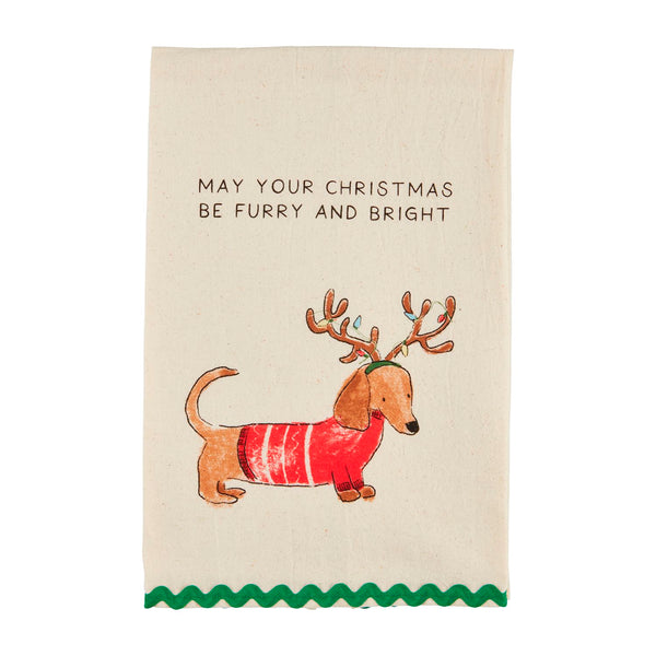 Mud Pie Christmas Dog Ric-Rac Towels