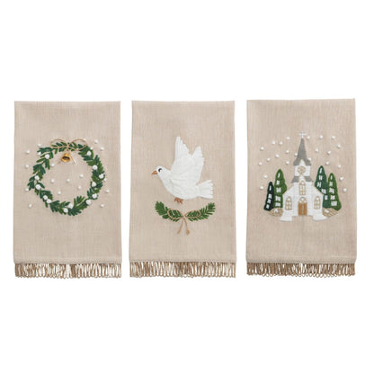Mud Pie White Christmas Jute Trim Towels