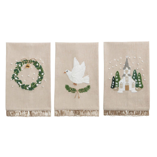 Mud Pie White Christmas Jute Trim Towels