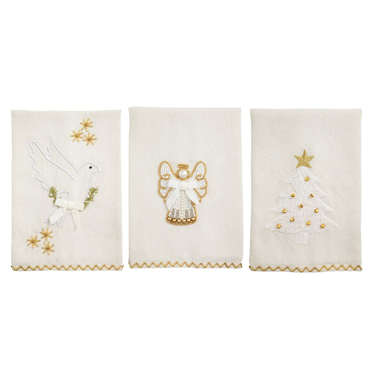 Mud Pie White Christmas Embroidery Towels