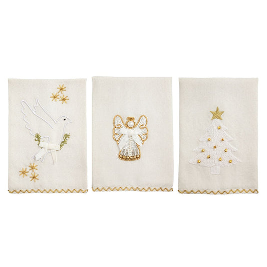 Mud Pie White Christmas Embroidery Towels