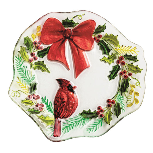 Mud Pie Fused Glass Cardinal Wreath Plate
