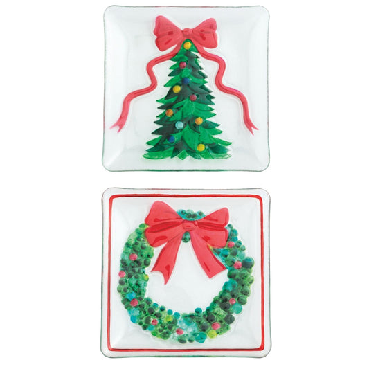 Mud Pie Christmas Bow Fused Glass Plates