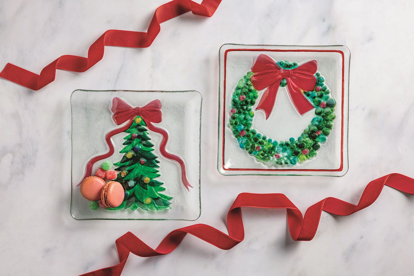 Mud Pie Christmas Bow Fused Glass Plates