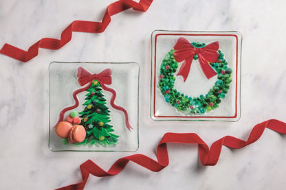 Mud Pie Christmas Bow Fused Glass Plates