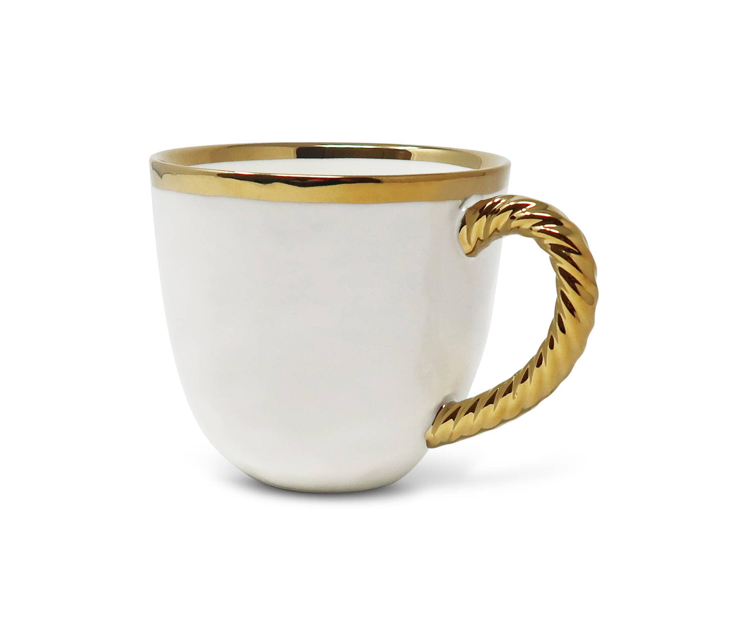 White Coffee Mug New Bone China with Gold Rope Handle