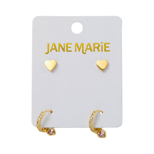 18K Gold Plated Heart Huggie Earring Set