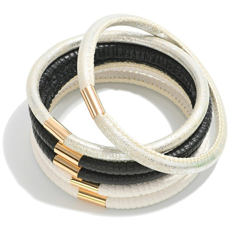 Black & White Stackable Leather Bracelets