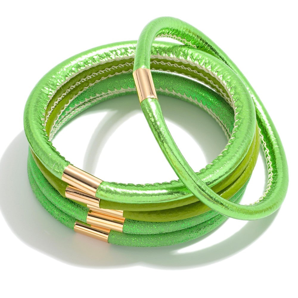 Green Stackable Leather Bracelets