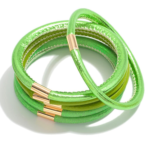 Green Stackable Leather Bracelets