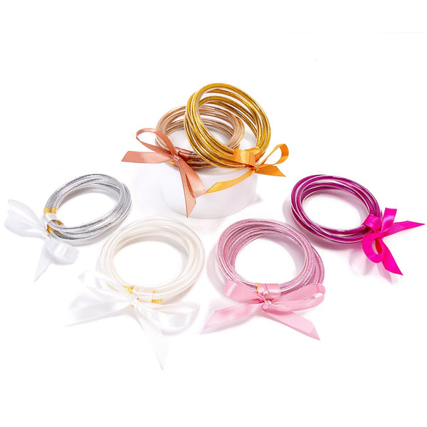 Fuchsia Glitter Stackable Jelly Bangle Bracelets