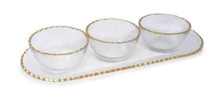 Gold Rim 3 Bowl Serving Dish