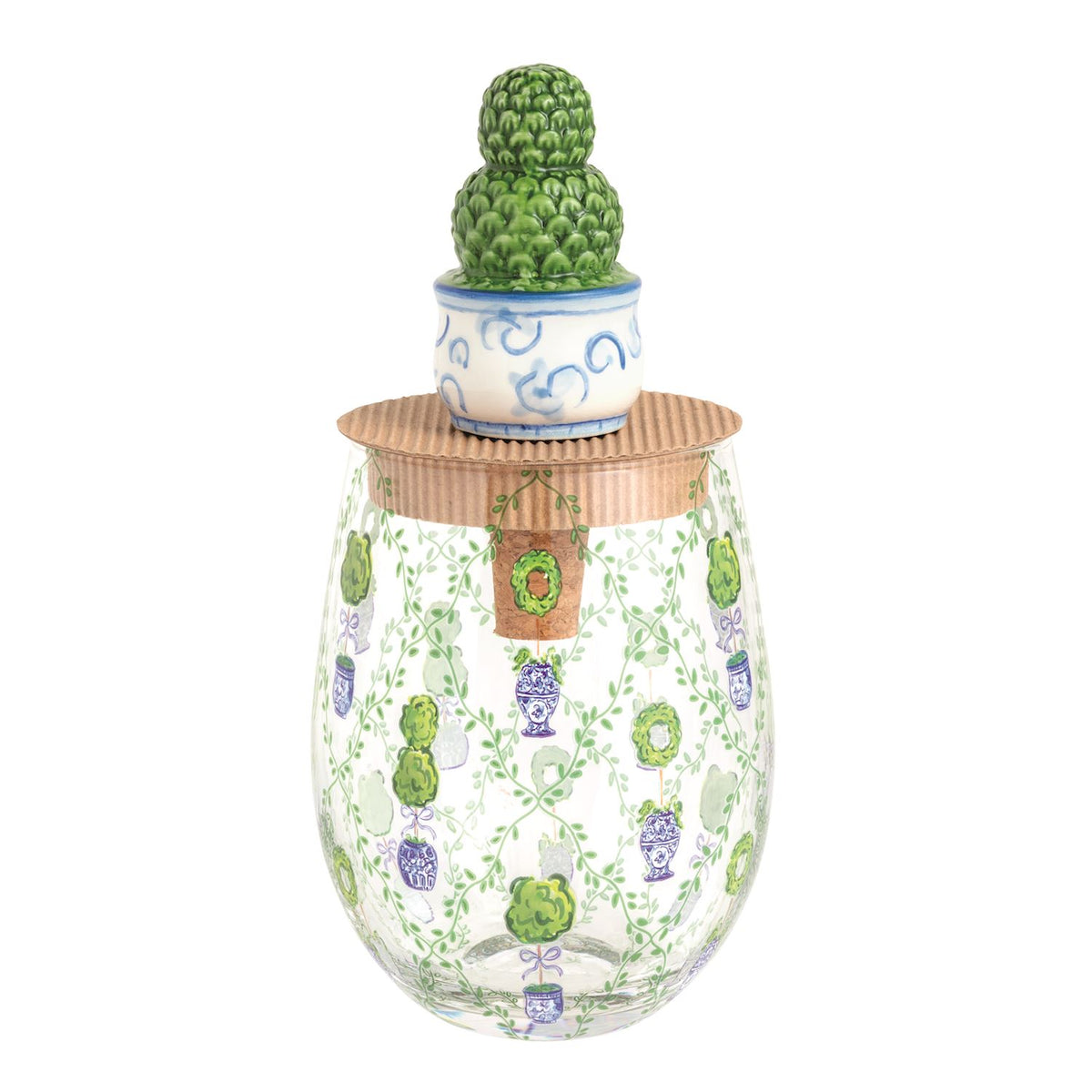 Mud Pie Topiary Wine Glass & Stopper Set