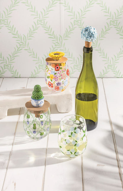 Mud Pie Topiary Wine Glass & Stopper Set