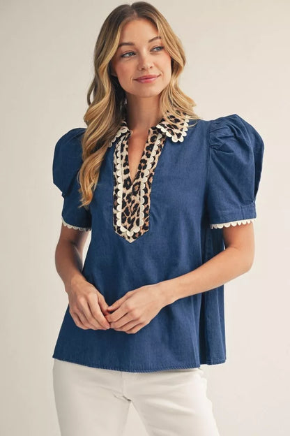 Blue Jean Beauty Puff Top