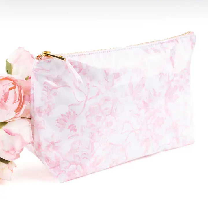 Pink Bow Toile Travel Cosmetic Case