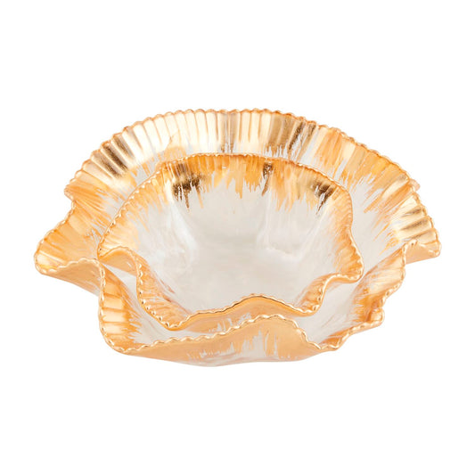 Mud Pie Gold Edge Ruffle Bowl