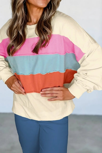 Cream Striped Colorblock Layla Top