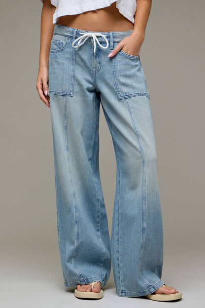 Vintage Drawstring Mid Rise Wide Leg Jeans