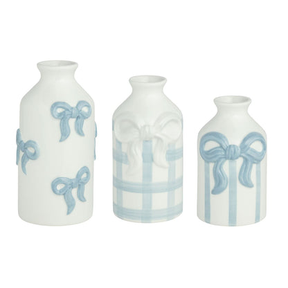 Mud Pie Blue & White Bow Bud Vase