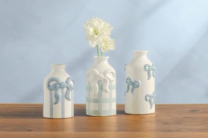 Mud Pie Blue & White Bow Bud Vase