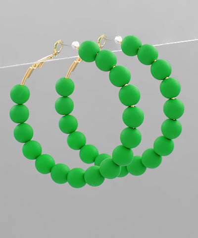 Green Beads Clay Ball Hoops