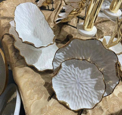 White Oval Tray New Bone China with Gold Scalloped Edge