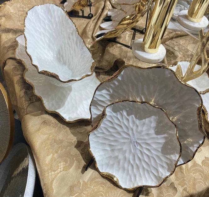 Salad Plates New Bone China with Gold Scalloped Edge