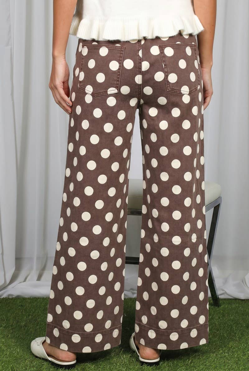 Brown Polka Dot Straight Leg Pants