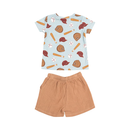 Angel Dear Baseball Crew Neck Tee & Muslin Shorts
