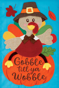 Gobble Turkey Applique Garden Flag