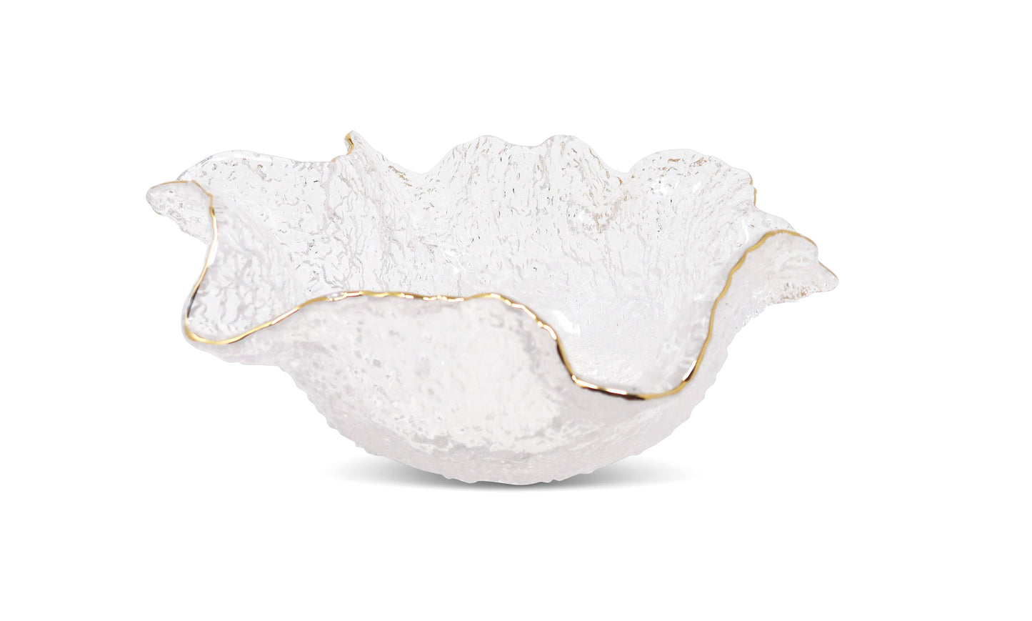 Small Hammered Glass Ruffled Bowl With Gold Trim