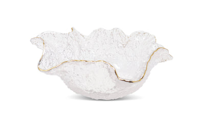 Small Hammered Glass Ruffled Bowl With Gold Trim
