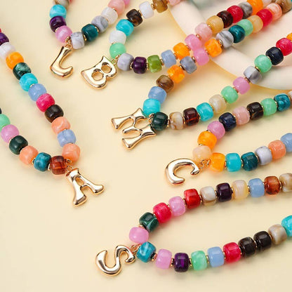 Multi Chunky Beaded Initial Charm Necklace