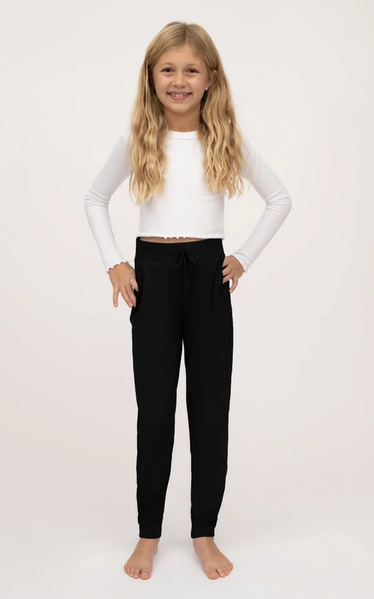 Girl's Black Pocket Joggers with Drawstring
