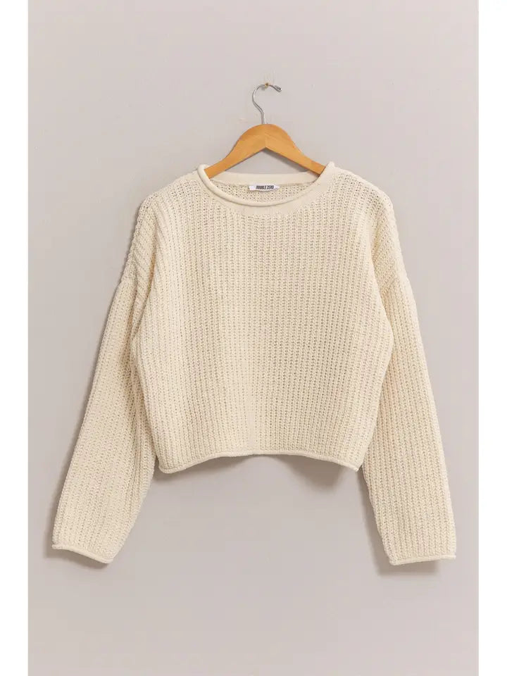 Cream Aria Rolled Edge Sweater