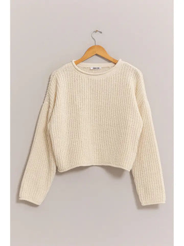 Cream Aria Rolled Edge Sweater