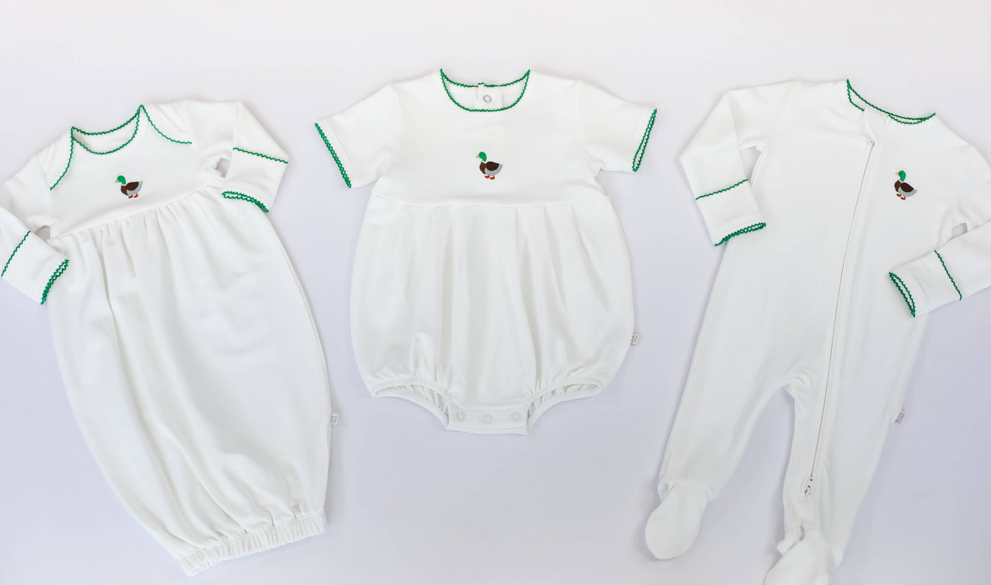 Mallard Ducks Pip Embroidered Zip Romper