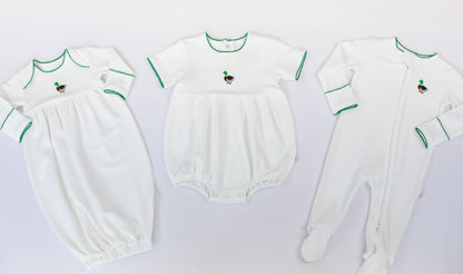 Mallard Ducks Pip Embroidered Zip Romper