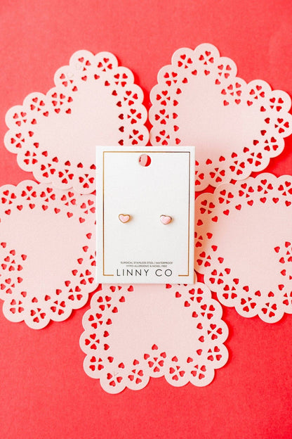 Nora Heart Pink Screwback Stud Earrings