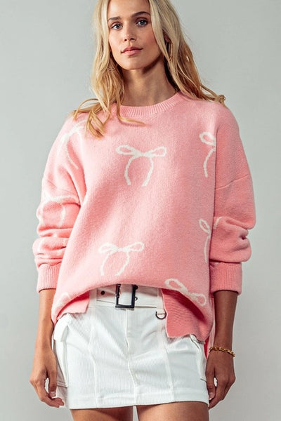 Pink Flirty Bow Knit Sweater