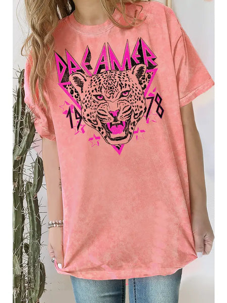 Mineral Wash Coral Dreamer Leopard Tee