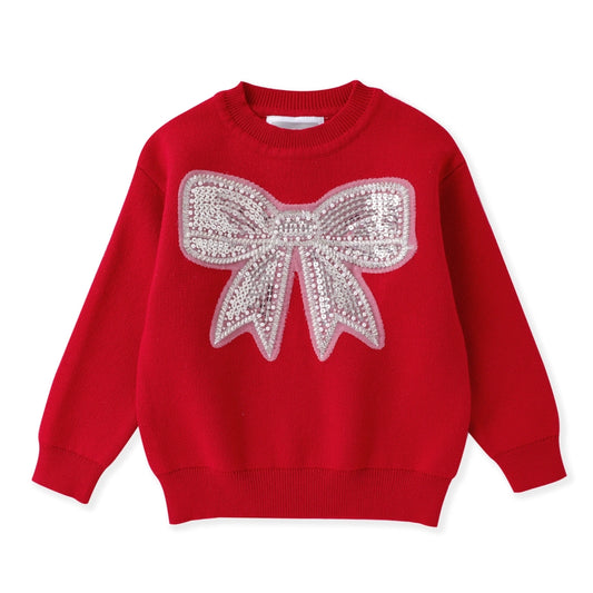Youth Red Bow Sparkle Sweater