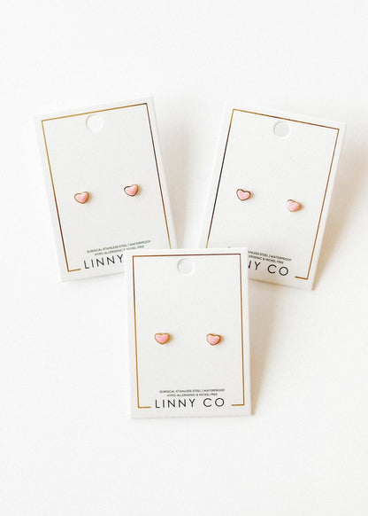 Nora Heart Pink Screwback Stud Earrings