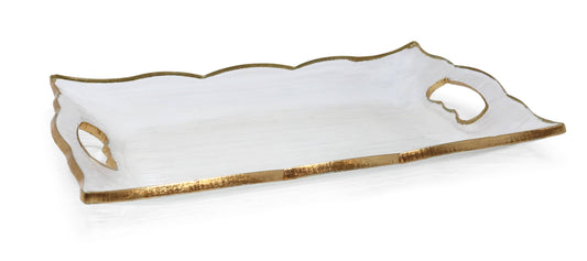 Medium Rectangular Glass Tray with Handles and Gold Rim