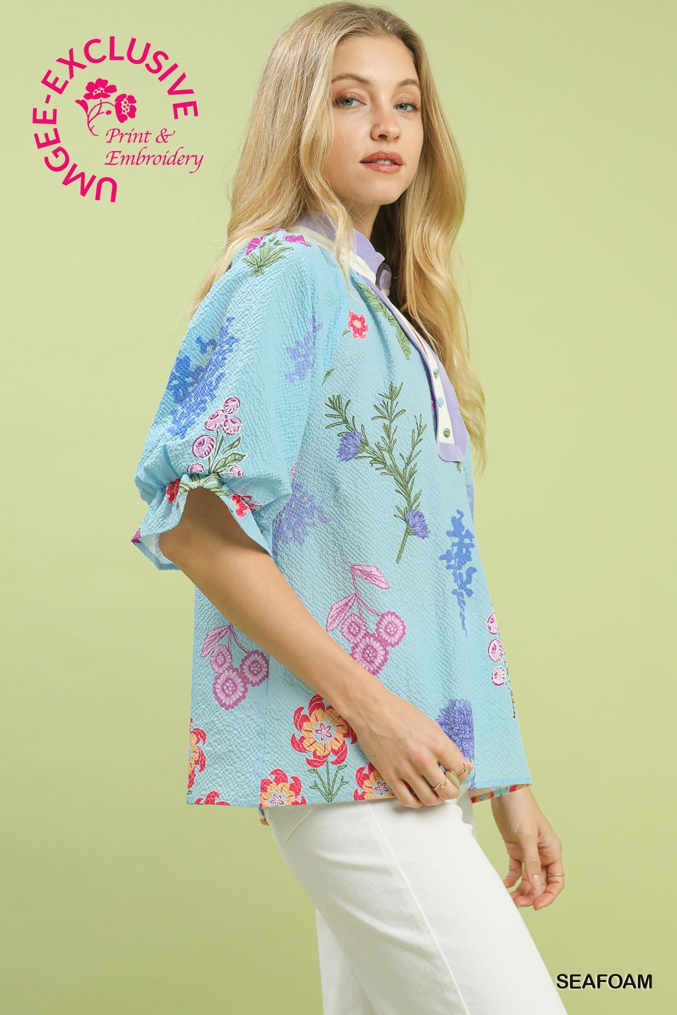 Seafoam Fresh Bloom Scallop Trim Top