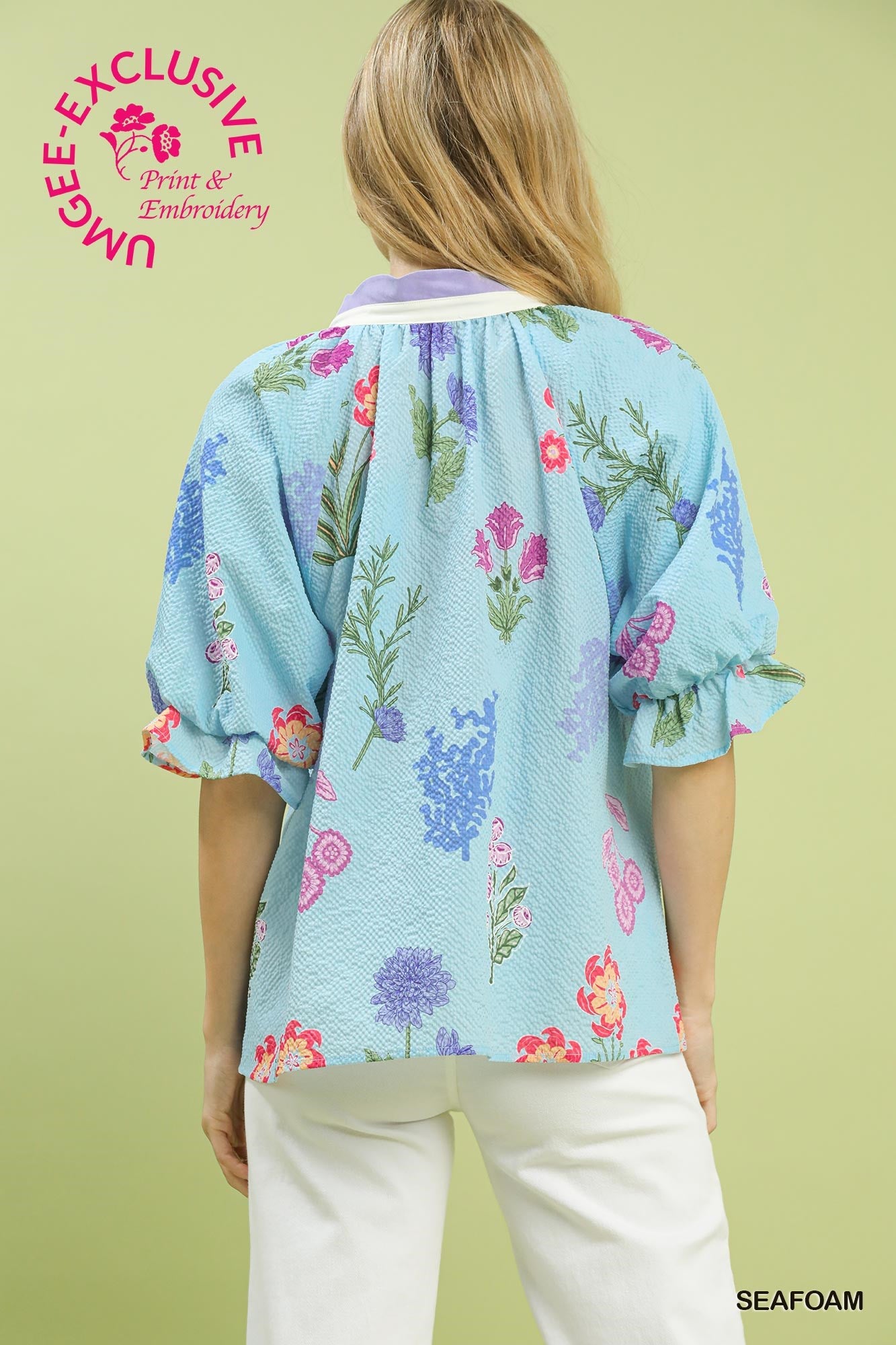 Seafoam Fresh Bloom Scallop Trim Top